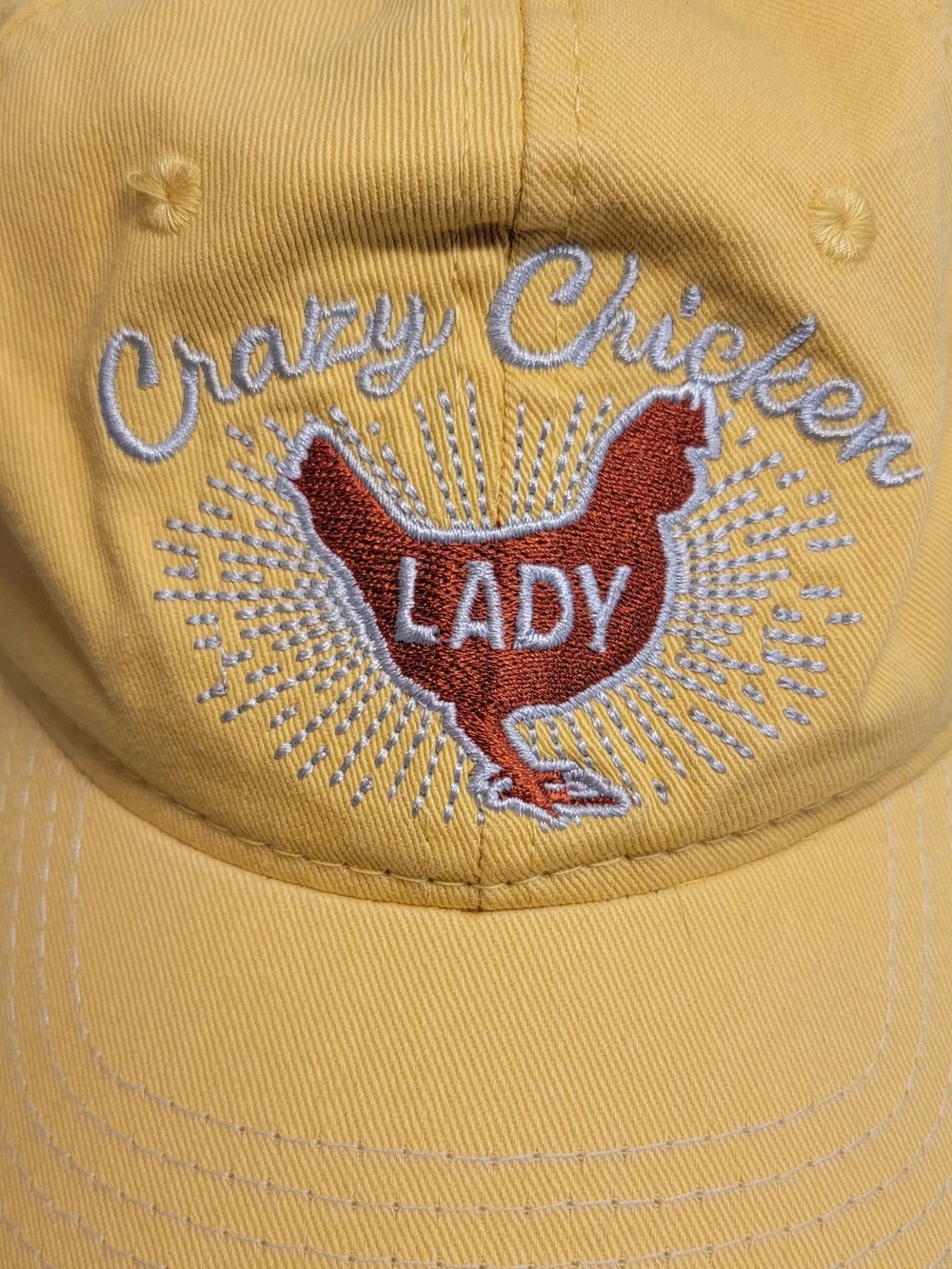 Yellow 'Crazy Chicken Lady' Embroidered Baseball Cap, Snapback